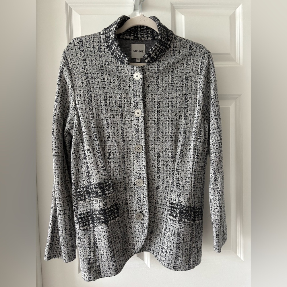 NIC+ZOE Black and Gray Blazer Classic Tweed Suit Jacket